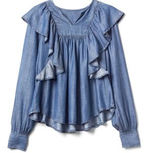 NWT GAP Denim ruffle cascade top Size: Large